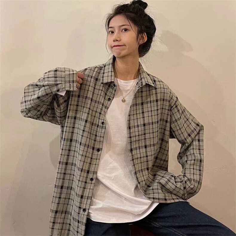 C125-P28美式格子衬衫外套男女春季设计感小众长袖衬衣宽松,男装衬衫,电商B323A