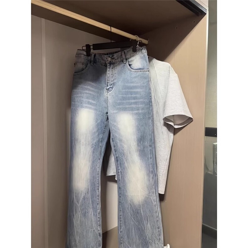 W10096-P48网图现货美式复古竹节纹直筒牛仔裤弯刀拖地裤,男装牛仔裤,星座1608-2