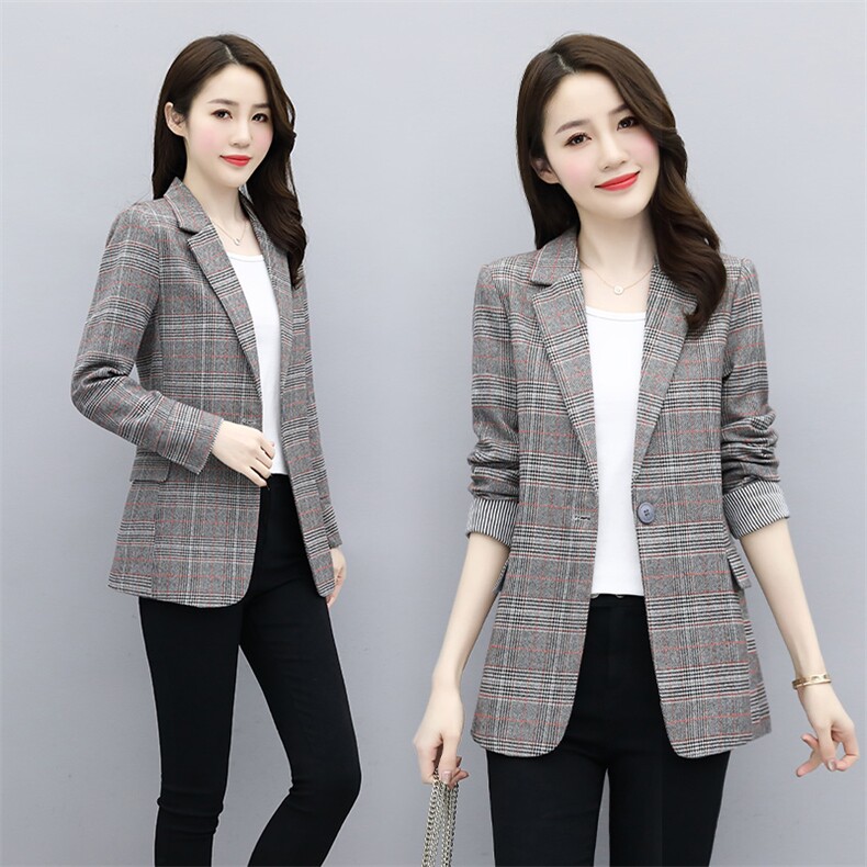 西装外套女春秋2025年新款职业休闲气质时尚薄款流行格子西服女装,女装西装,韩然一族