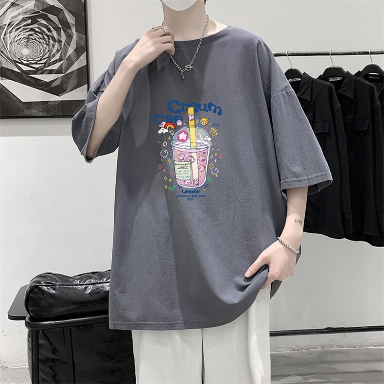 YT26332-P30亚麻短袖t恤男大码五分袖男宽松七分袖大皂风模特,男装T恤,电商A040