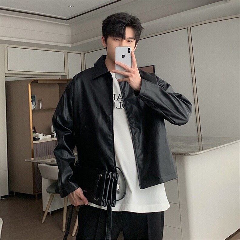 W9496-P70网图现货痞帅Pu皮衣潮牌皮夹克机车服高街外套,男装夹克,星座1608-2