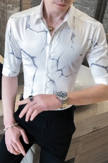 312A-254-P55新款社会小伙中袖衬衫韩版潮流男士五分袖衬衣A，男装T恤，星座312A-5