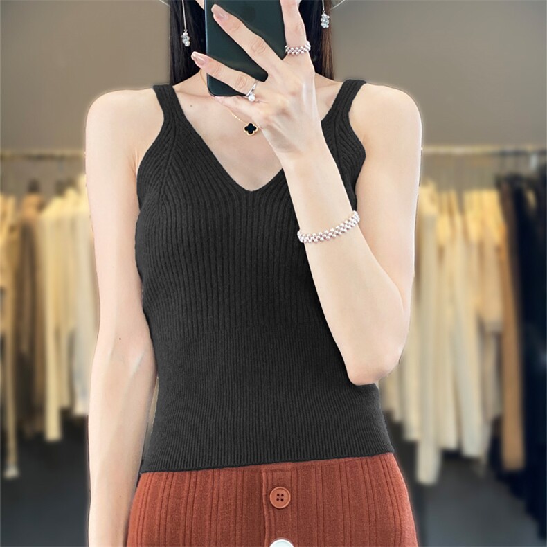 时尚气质简约百搭修身纯色针织吊带2025年夏季，女装背心吊带，唯若美羊绒