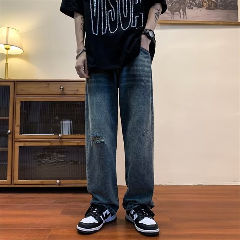 牛仔裤男秋季潮大码休闲裤子高街慵懒男N8810P40,男装牛仔裤,星座1116-2