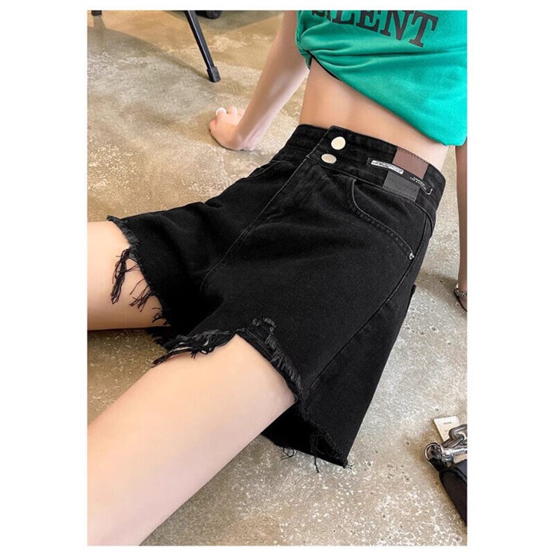W9612-P35网图现货毛边破洞牛仔短裤女ins潮高腰毛边a字热裤,男装牛仔裤,星座1608-2