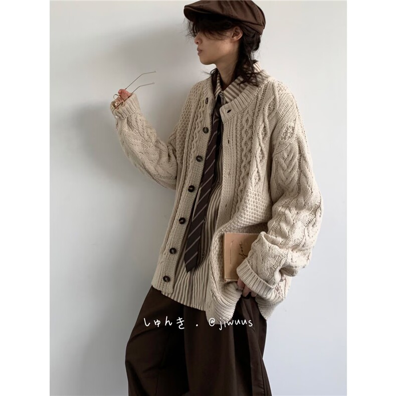 宽松菱形麻花加厚针织开衫秋冬新慵懒学院外穿毛衣外套MYM59P68,男装针织衫/毛衣,星座1013-5