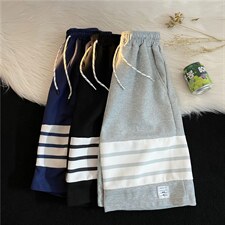 华夫格短裤男夏季速干四条杠条纹五分裤运动休闲中裤DK06553-P28，男装休闲裤，星座308B-2