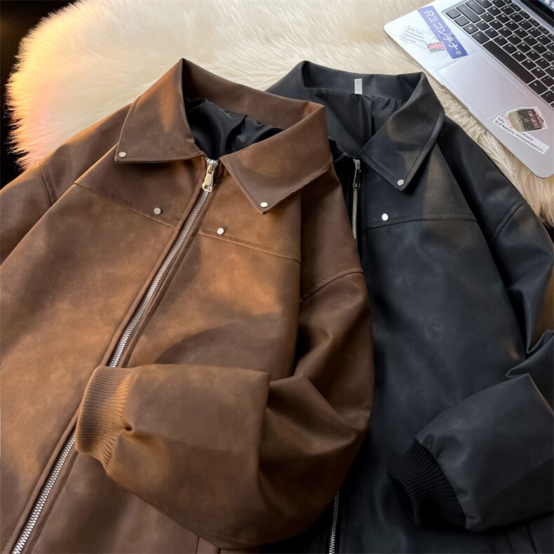 秋季翻领皮夹克男男士外套薄款防水情侣款潮A266-PY010-P100控168，男装夹克，电商A266