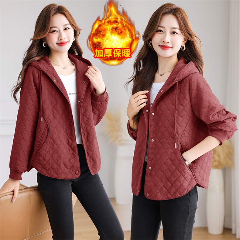 棉外套女秋冬连帽加厚夹棉保暖休闲百搭时尚上衣，女装棉衣/棉服，曼沙奕珂