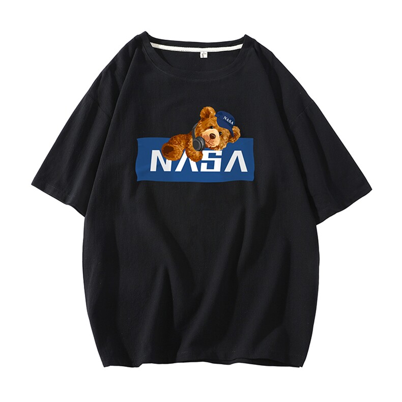 NASA亚麻短袖t恤男大码五分袖男宽松七分袖白底YT26247-P30,男装T恤,电商A040A
