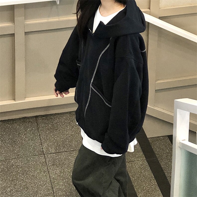 抖音得物高品质秋冬美式高街重磅结构辑明线纹理连帽卫衣外套W111,男装卫衣,电商A486