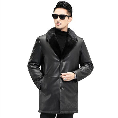 J2111新款海宁男式绵羊皮皮衣男水貂拼貂内胆皮克服P1780图片