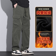 宽松加绒加厚工装裤潮牌直筒阔腿男运动休闲裤Z9810-P50/加绒P55，男装工装外套，星座509