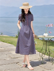 田园风碎花刺绣连衣裙女春夏收腰显瘦中长裙（细节图颜色为准），女装连衣裙，水衣源