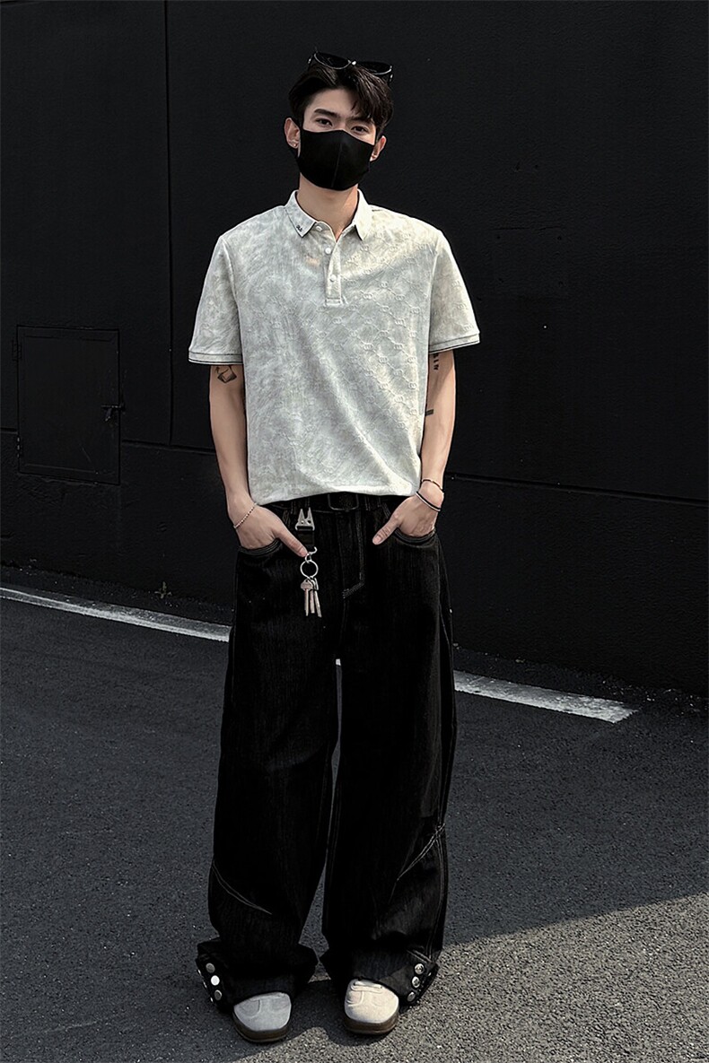 25夏新款男高品质刺绣翻领polo短袖黑墙风705-1-T001-P58无差价,男装Polo衫,星座705-1
