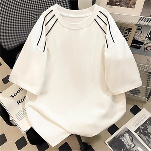 300克得物重磅100纯棉宽松条纹结构感光板短袖T恤男 RH5024-特P32图片