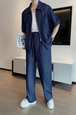 夏季网红时尚天丝牛仔中袖衬衫男套装时尚裤子两件套潮TZ259-P140，男装衬衫，电商B267