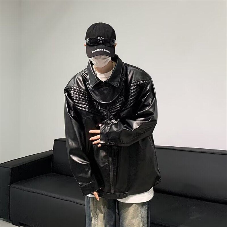 DZ62-P80潮春秋季机车皮衣外套男夹克痞帅高级感外套外穿常规款图片