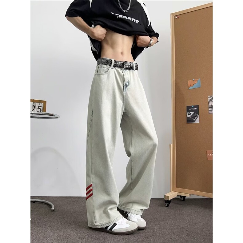 美式高街牛仔裤男新款潮牌条纹拼接宽松阔腿裤子513CK1324P43,男装牛仔裤,星座513A