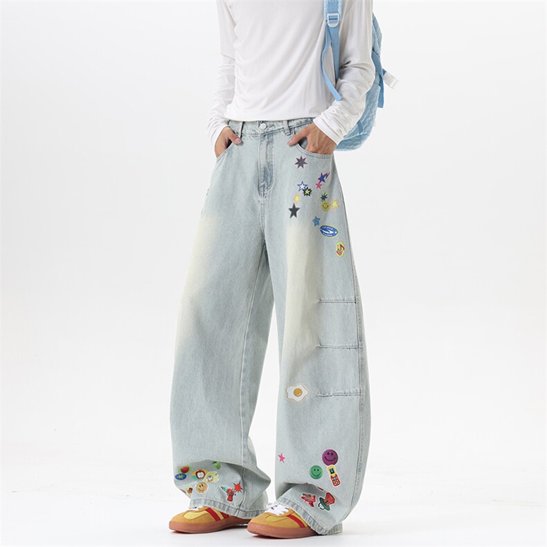 【现货】XZ1218(原611-3)BK3133特价P54弯刀卡通印花牛仔裤,男装牛仔裤,星座1218（原611-3）