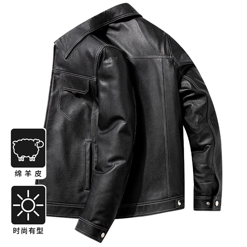 F86606绵羊皮真皮皮衣大口袋实体图片