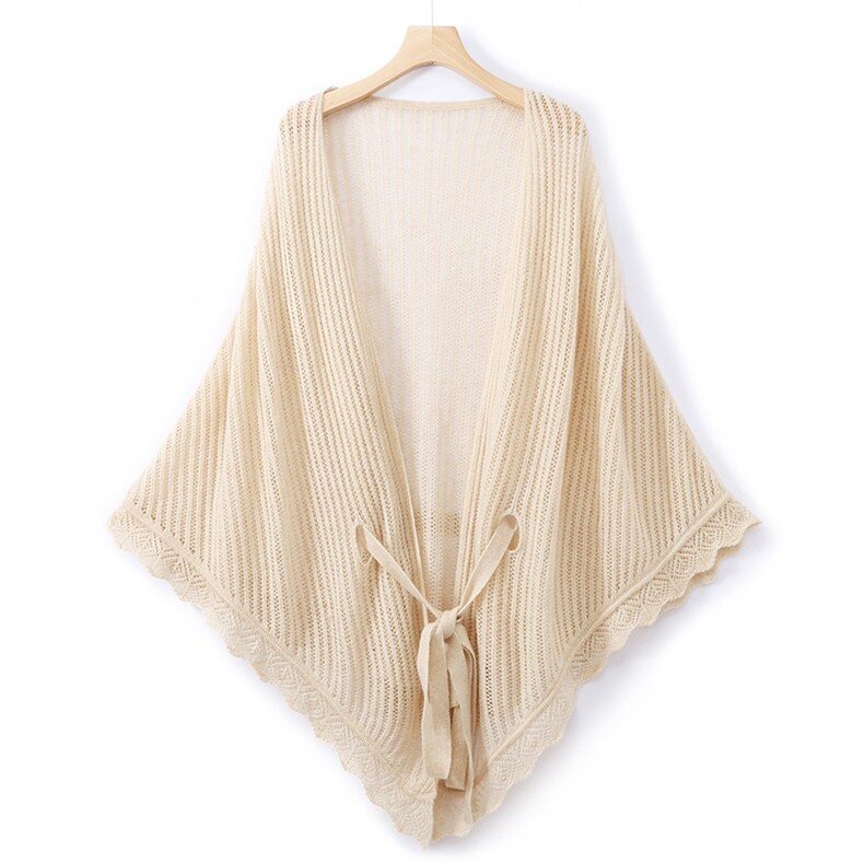 优雅气质~高级感100纯山羊绒针织披肩开衫女早秋镂空外搭围巾上衣，披肩，羿纯羊绒