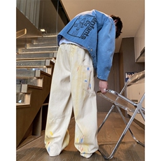 2025秋季新款潮流彩绘宽松弯刀阔腿牛仔裤B315-K24326-p65控88，男装牛仔裤，电商B315