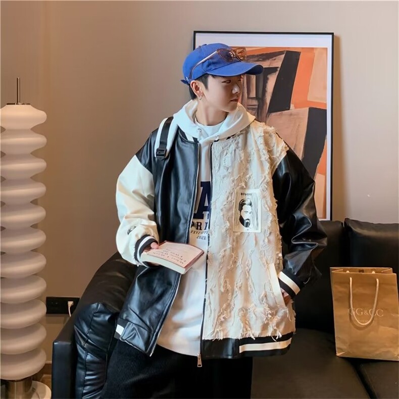 2025外套男春秋潮牌美式拼接棒球服夹克小众设计感情侣ins潮上衣图片
