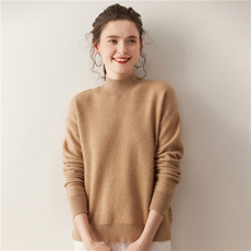 新款重工斜纹高领纯色针织衫套头上衣女，女装针织衫/毛衣，广悦羊绒