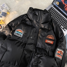 F27-P92加厚ins潮流立领宽松立领棉服冬季美式赛车PU皮棉衣男，男装棉衣，星座512-6