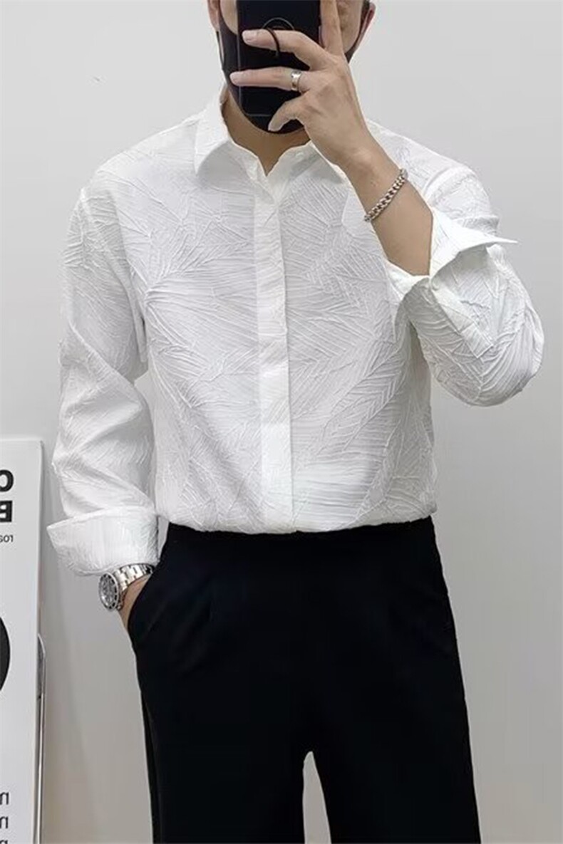 GS001P45男士春秋长袖衬衣潮男百搭高级垂感黑白商务衬衫,男装衬衫,星座1108-5