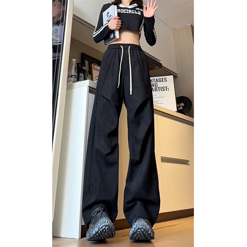 美式褶皱卫裤男高街痞帅垂感宽松阔腿直筒休闲裤504-K215-P45控69,男装休闲裤,星座504