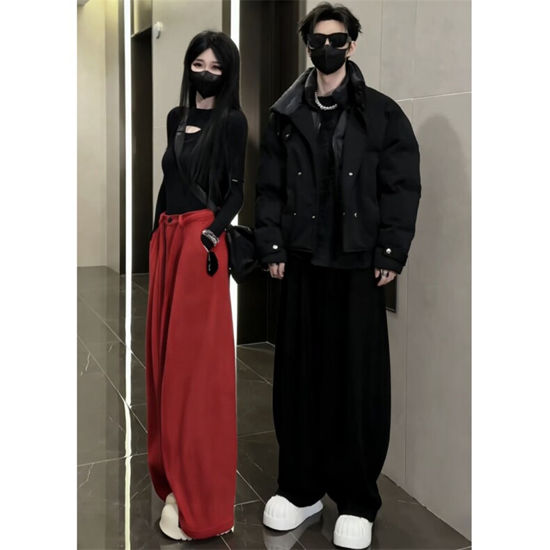 网图加绒裤子龙叨叨厚款腰绳宽松垂感阔腿休闲长裤KK909-P78,男装卫衣,星座1213
