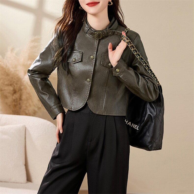 皮衣女高级感超好看外套短款夹克kbne2024春季新款今年流行的外套,女装皮衣,江南女神