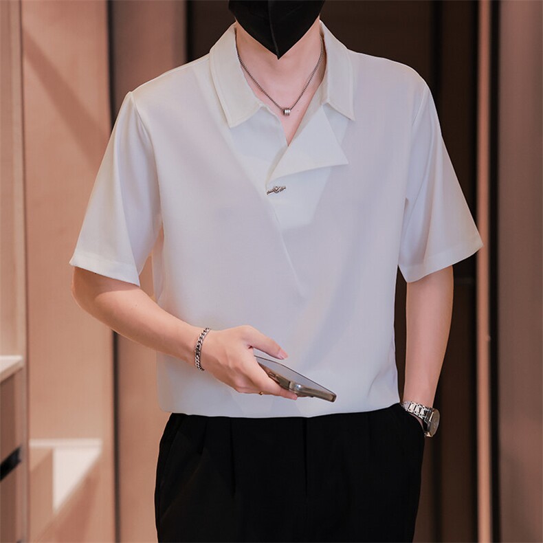 小伙立领纯色衬衫男休闲宽松风刺绣衬衣轻熟风A236-82578-P45,男装衬衫,电商A236
