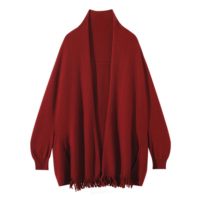 2025年秋季长袖单件宽松型时尚百搭羊绒开衫披肩，女装针织衫/毛衣，美够羊绒