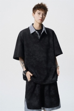TZ780-特批55控98夏季新款扎染假俩件大码短袖短裤T恤套装，男装休闲套装，电商A059
