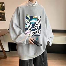 华夫格卫衣圆领卫衣男大码长袖t恤男外套HW76275-P30加绒款-P40，男装卫衣，电商A040