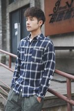 2021春季外景日系大码男休闲格子宽松纽扣翻领衬衫C503-P45，男装衬衫，电商A001