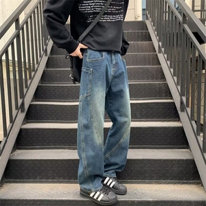 美式街头复古小众简约牛仔裤男水洗宽松拖地休闲直筒长裤R02/P54图片