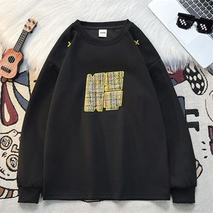 套头长袖美式潮流复古绣花卫衣男春秋圆领宽松情侣上衣W6124-P40图片