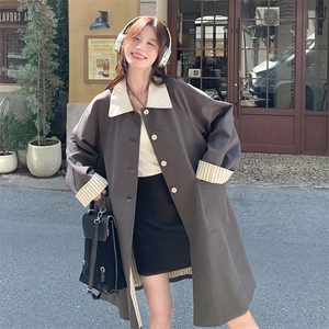 2025秋季新款美拉德复古棕色皮衣外套女韩系简约风中长款pu皮外套图片