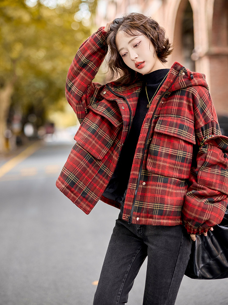 水衣源853款格子毛呢羽绒服女（同时有夹棉棉服）,女装羽绒服,水衣源
