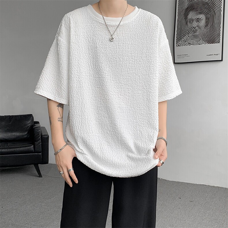 8XL-M特大码短T恤泡泡袖肌理感冰丝短袖衬衫上衣五分袖DX322P25,男装T恤,电商D206-1