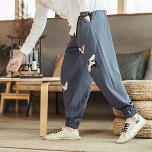 20秋季中式休闲裤男风棉麻大码小脚灯笼九分裤QT6005图片