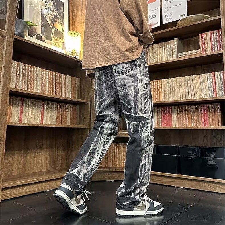 欧美vibe风裤子oversize晕染渐变牛仔裤美式男阔腿裤N0607-P45,男装牛仔裤,星座308B-1