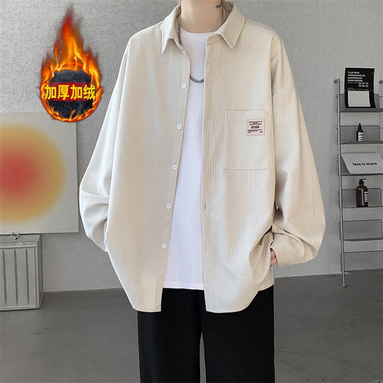 加绒衬衫男冬季新款港风宽松灯芯绒保暖长袖衬衣JR25-P48，男装衬衫，星座214-3