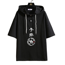LD54070-P45连帽短袖t恤男大码胖子带帽五分袖中袖砖墙挂拍，男装T恤，电商A040A