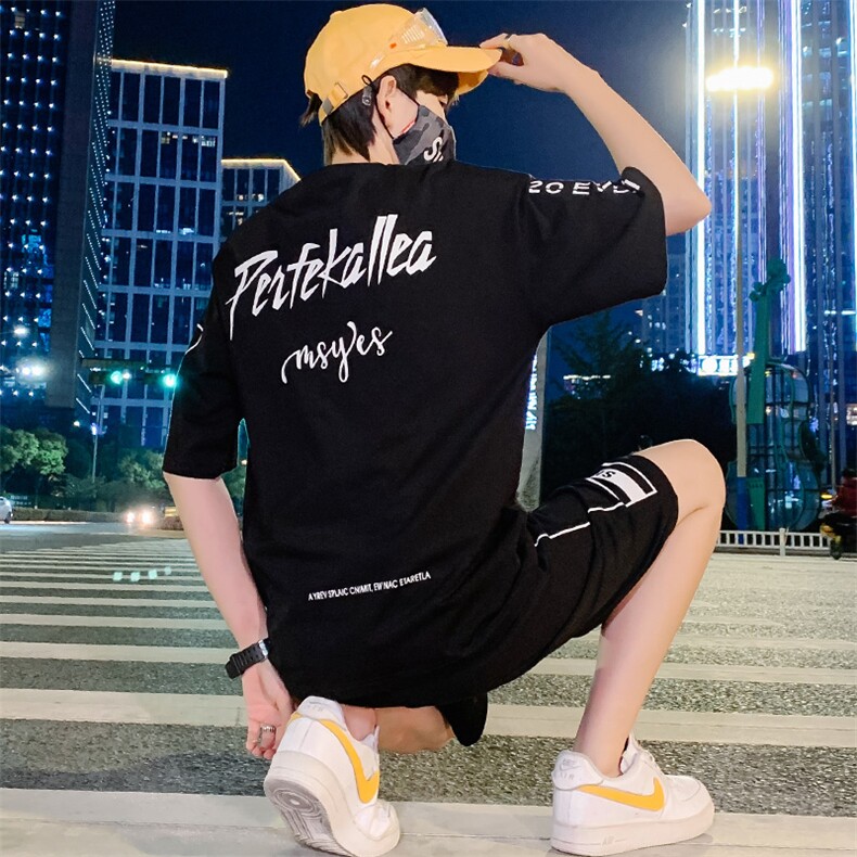 2021夏季潮牌休闲运动短袖短裤两件套青少年T恤套装男TZ237,男装休闲套装,电商A441