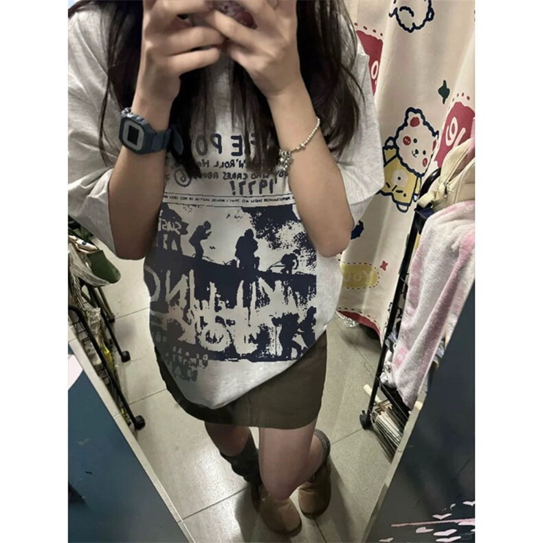 M311-P30 男女款可搭情侣 美式复古小众印花纯棉T 亲肤全棉短袖图片